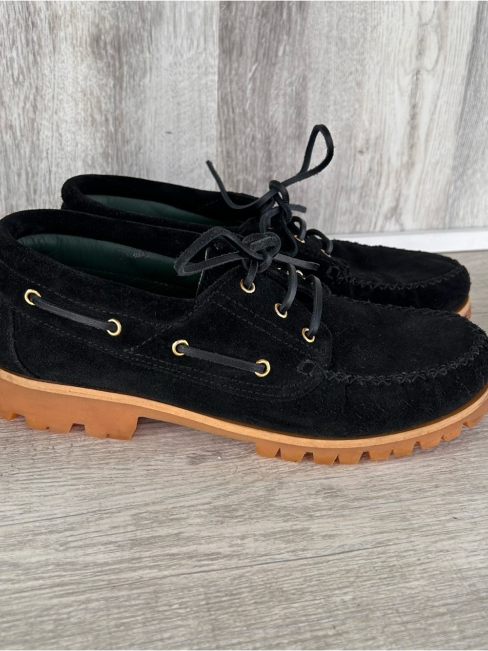 VINNY's Aztec suede Boat Shoe Loafers Lug Sole Men 42 black Preppy Luxury Vibram